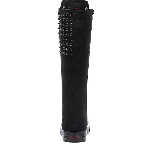Punk Style Long Rivet Canvas Boots Knee High Casual - Picture 8 of 8